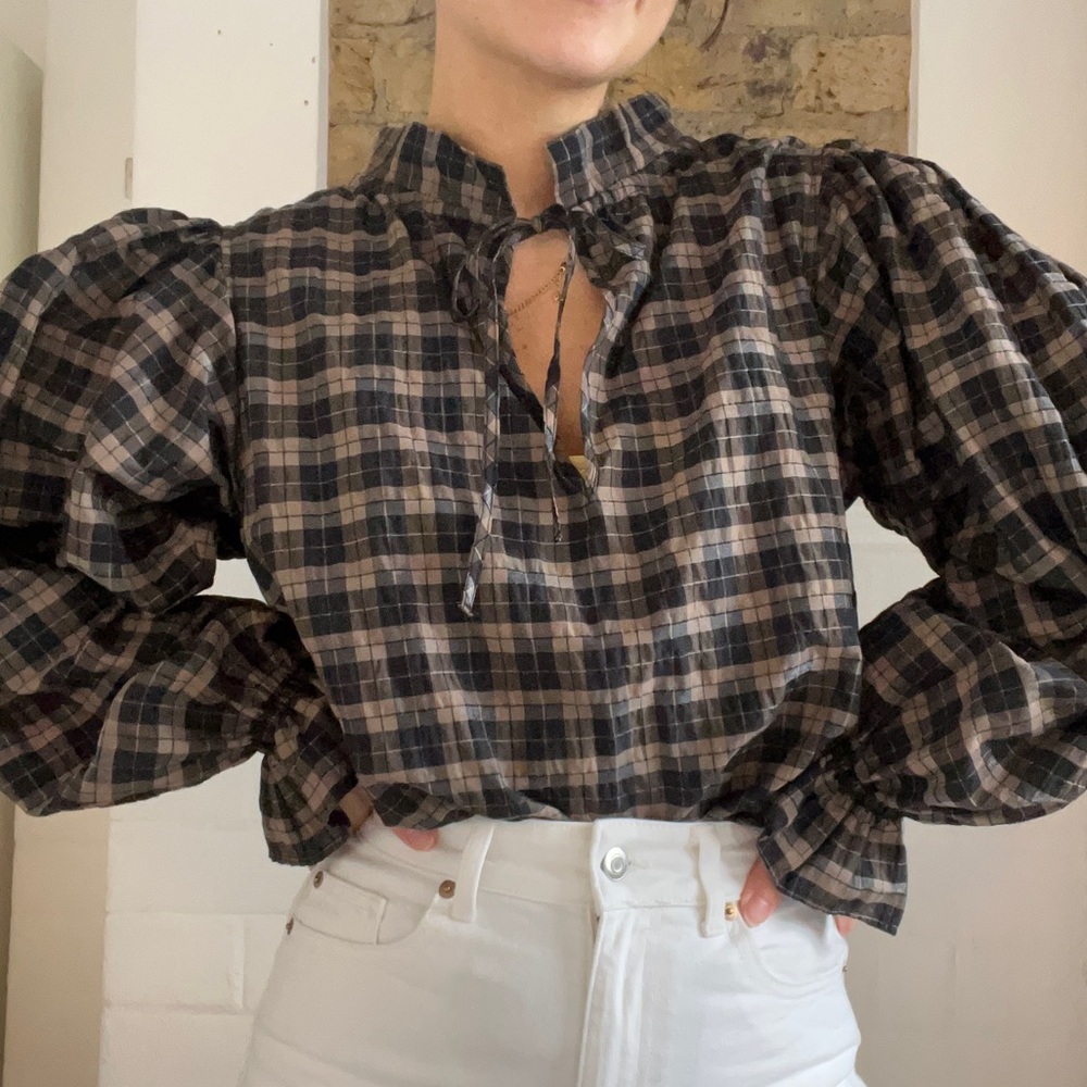 GANNI Seersucker Check Blouse - Picture 6 of 11